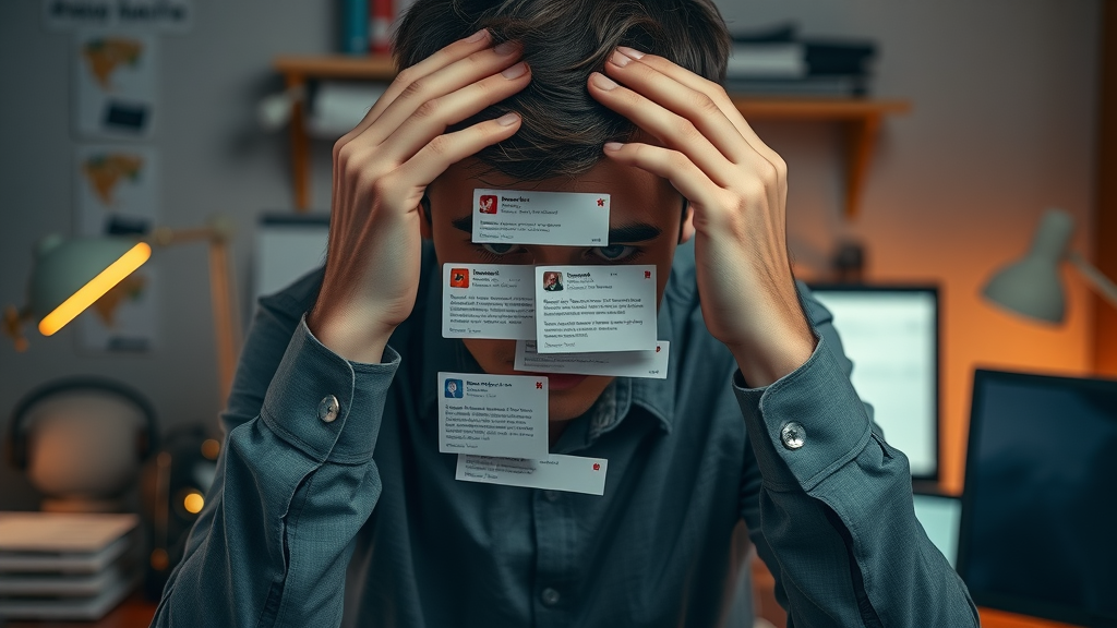 Frustrated marketer facing a cluttered, disorganized digital marketing calendar at work.
