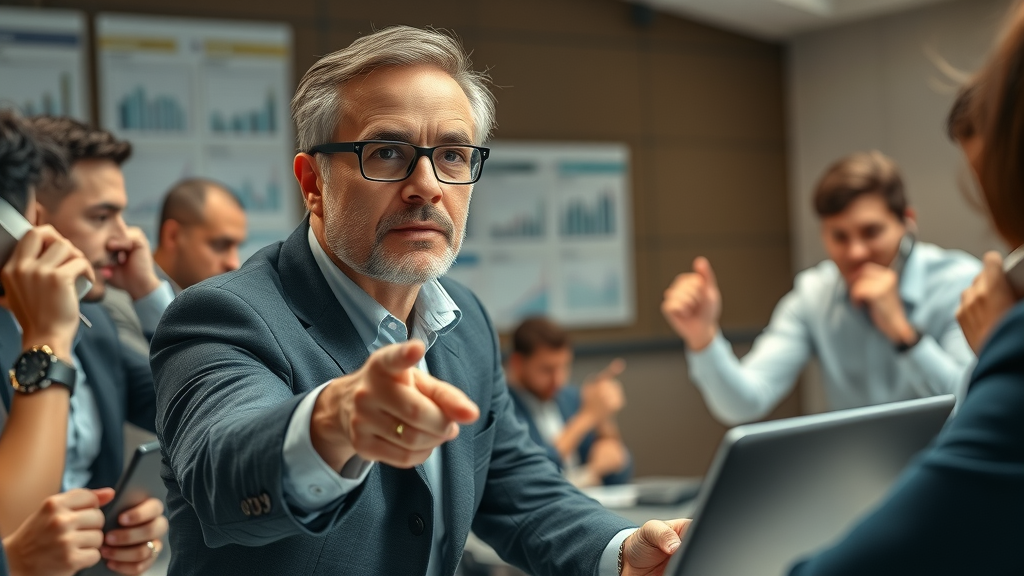 marketing campaign crisis: Crisis manager leading urgent team strategy session