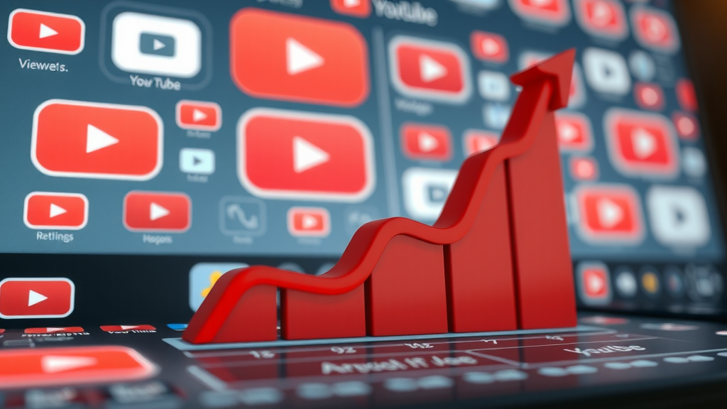 illustrative graph showing increasing viewer retention over time, with a 2d cartoon style, digital environment featuring youtube icons, highly detailed, dynamic elements in red and white, natural lighting, shot with a wide-angle lens.