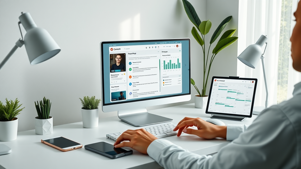 organized digital workspace with productivity apps for content calendar, analytics, and content format planning