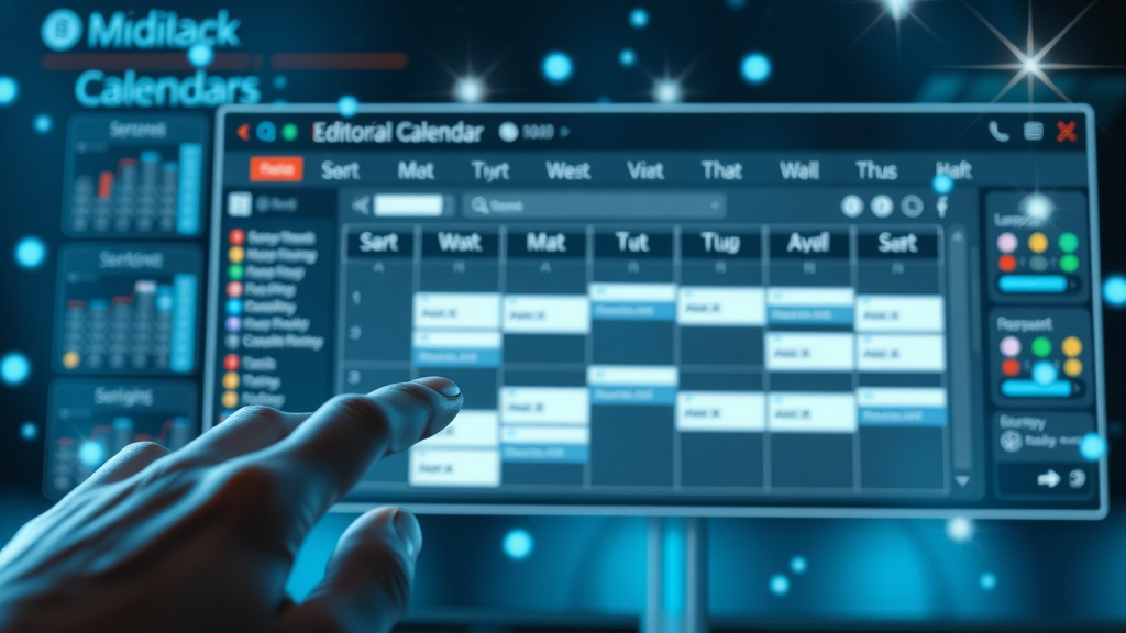 sleek digital editorial calendar tool UI, workflow management, editorial calendar tips