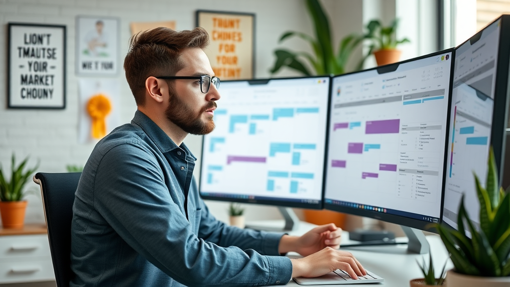 content calendar planning, professional marketer analyzing a digital content calendar for social media effectiveness