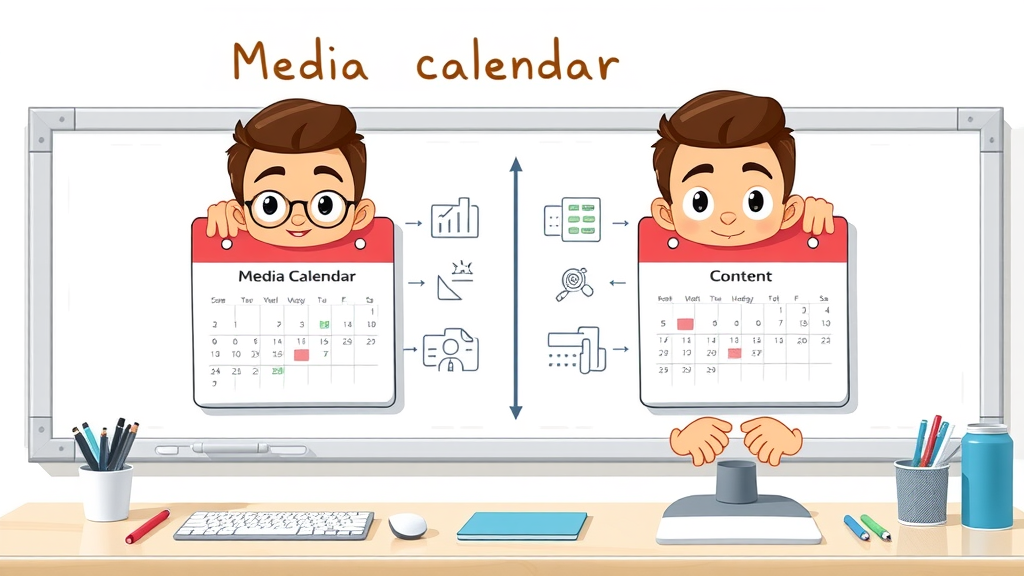 media calendar versus content calendar, infographic comparison with icons, content calendar planning differences illustrated